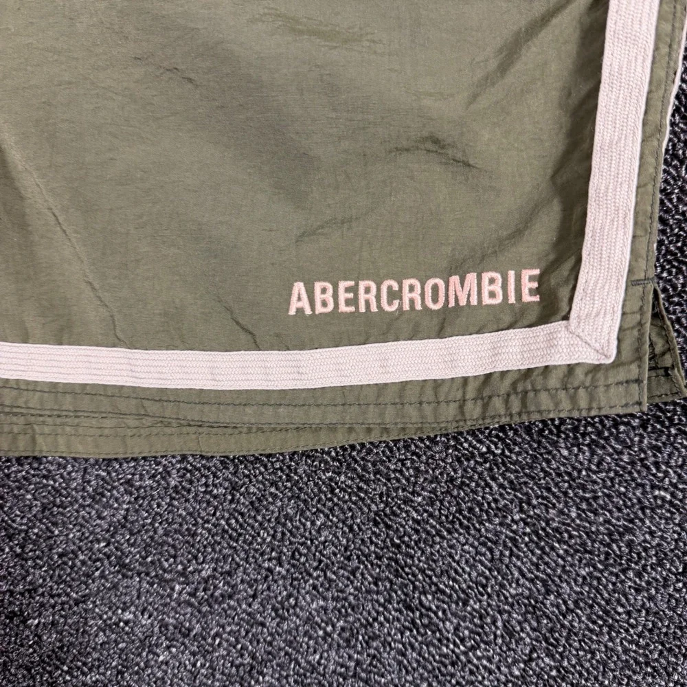 Vintage Abercrombie & Fitch Men's L Olive Green Nylon Board Shorts Swim Trunks